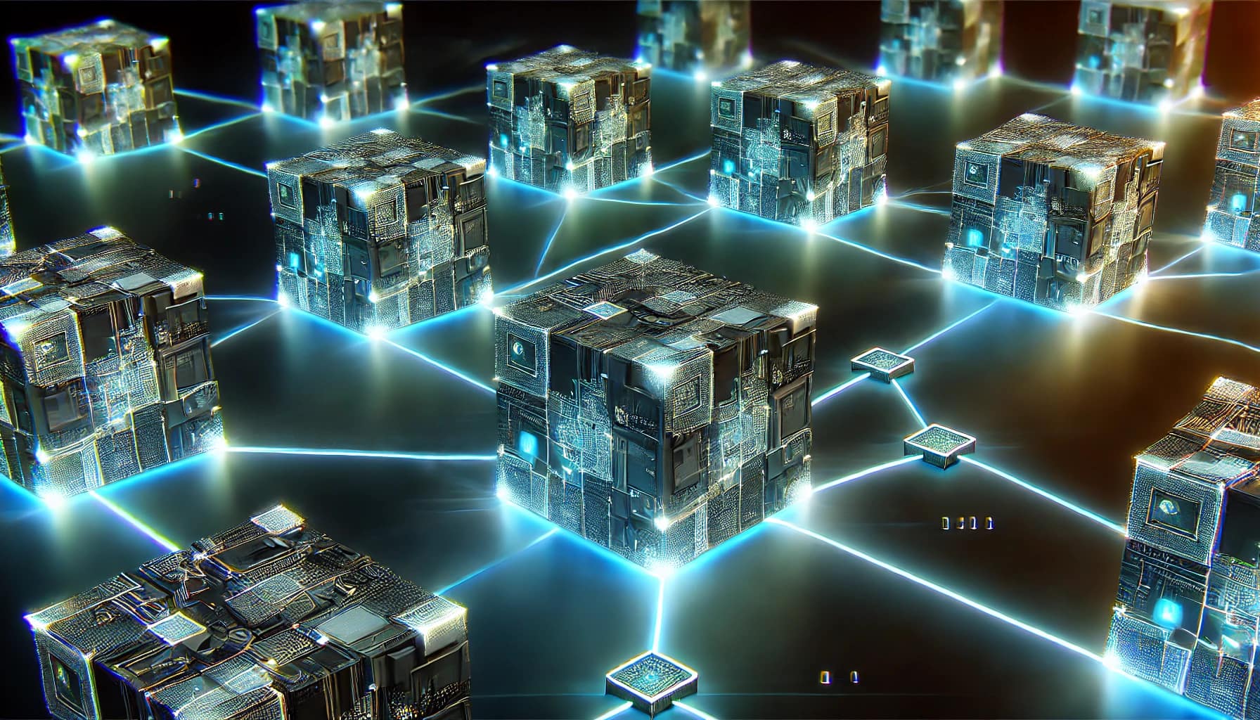 DALL·E 2024 10 15 09.00.09 A conceptual blockchain image showing a network of interconnected blocks or nodes in a futuristic digital space. Each block is linked with lines glow