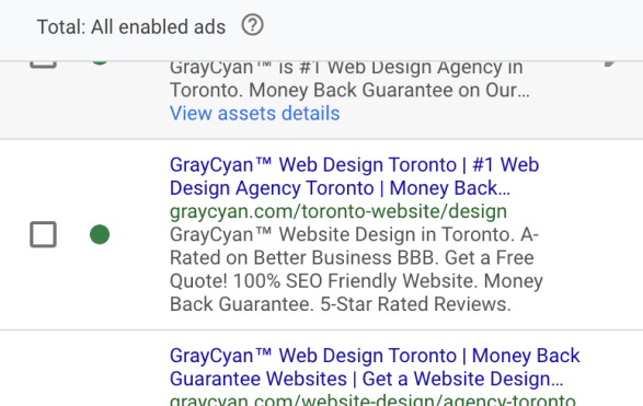 Screenshot of GrayCyan Text Ad services through Google Ads. | GrayCyan