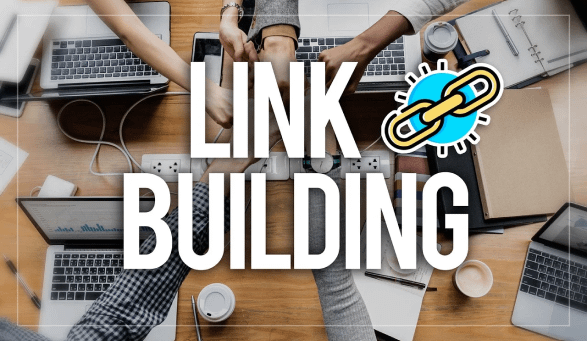 Graphic reading "link building" as part of digital marketing services. | GrayCyan
